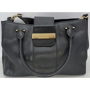 Michael Kors Pebbled Black‎ Leather Bag With Gold Colored Logo Engraved Hardware